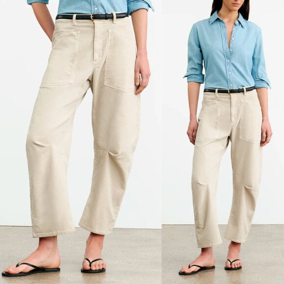 Nili Lotan Shon Corduroy Gesso Bone Ivory Barrel Leg Pant Size 00 - Picture 1 of 11